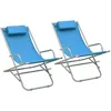 Image de vidaXL Chaises à bascule pliantes 2 pièces Cadre en acier Bleu avec appui-tête rembourré Extérieur
