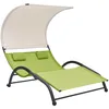 Image de vidaXL Vidaxl Chaise Longue Double Avec Auvent Textilène Vert