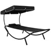 Image de vidaXL Vidaxl Lit De Repos D'extérieur Avec Auvent Et Oreiller Noir