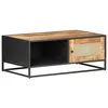 Image de Table basse 90x50x35cm Bois de manguier brut et canne naturelle - vidaXL