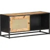 Image de vidaXL Vidaxl Meuble Tv 90x30x40 Cm Bois De Manguier Brut Et Canne Naturelle