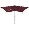 Image de vidaXL Parasol avec LED et mât en acier Rouge bordeaux 2x3 m