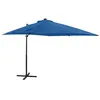 Image de vidaXL Parasol déporté avec mât et lumières LED Bleu azur 250 cm