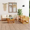 Image de Salon De Jardin 6 PiÃ¨ces En Bois D'acacia Massif CrÃ¨me Avec Table Basse Modulaire Ã Lattes