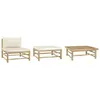 Image de vidaXL Salon de jardin 3 pcs avec coussins blanc crème Bambou313142