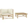 Image de vidaXL Salon de jardin 2 pcs avec coussins blanc crème Bambou
