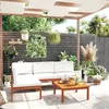 Image de vidaXL Salon de jardin 5 pcs avec coussins Crème Bois d'acacia solide3057902