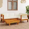 Image de vidaXL Salon de jardin 5 pcs avec coussins blanc crème Bois d'acacia3057932