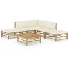 Image de vidaXL Salon de jardin 6 pcs avec coussins blanc crème bambou3058187