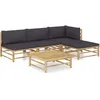 Image de vidaXL Lot De 5 Ensemble À Manger Jardin Bambou Gris Foncé Coussins Table & Pouf