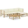 Image de vidaXL Salon de jardin 5 pcs avec coussins blanc crème bambou3058193