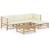 Image de Vidaxl Salon De Jardin 5 Pcs Avec Coussins Blanc CrÃ¨me Bambou