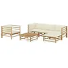 Image de vidaXL Salon de jardin 6 pcs avec coussins blanc crème bambou3058195