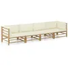 Image de vidaXL Salon de jardin 4 pcs avec coussins blanc crème bambou3058205