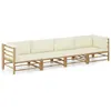 Image de vidaXL Vidaxl Salon De Jardin 4 Pcs Avec Coussins Blanc Crème Bambou