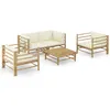 Image de vidaXL Salon de jardin 5 pcs avec coussins blanc crème bambou3058207