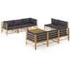 Image de vidaXL Salon de jardin 9 pcs avec coussins gris foncé bambou