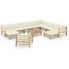 Image de Vidaxl Salon De Jardin 12 Pcs Avec Coussins Blanc CrÃ¨me Bambou