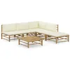 Image de vidaXL Salon de jardin 6 pcs avec coussins blanc crème bambou3058235