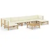 Image de vidaXL Salon de jardin 8 pcs avec coussins blanc crème bambou3058249