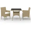 Image de Vidaxl Mobilier Ã DÃ®ner De Jardin 3 Pcs Beige RÃ©sine TressÃ©e Et Verre