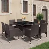 Image de Vidaxl Ensemble Ã DÃ®ner De Jardin 9 Pcs RÃ©sine TressÃ©e Et Verre Marron