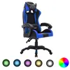 Image de vidaXL Vidaxl Fauteuil De Jeux Vidéo Avec Led Rvb Bleu Et Noir Similicuir