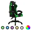 Image de vidaXL Fauteuil de jeux vidéo avec LED RVB Vert et noir Similicuir287999