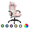 Image de vidaXL Fauteuil de jeux vidéo avec LED RVB Rose et blanc Similicuir288014