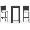 Image de Vidaxl Ensemble De Bar De Jardin 3 Pcs Et Coussins RÃ©sine TressÃ©e Noir