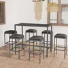 Image de vidaXL Ensemble de bar de jardin 7 pcs et coussins Résine tressée Gris