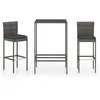 Image de vidaXL Ensemble de bar de jardin 3 pcs et coussins RÃ©sine tressÃ©e Gris