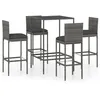 Image de vidaXL vidaXL Ensemble de bar de jardin 5 pcs et coussins Résine tressée Gris