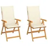 Image de vidaXL Chaises de jardin lot de 2 et coussins crème Bois teck massif
