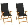 Image de vidaXL Chaises de jardin lot de 2 et coussins noir Bois de teck massif3062383