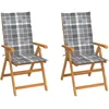 Image de vidaXL Vidaxl Chaises De Jardin 2 Pcs Avec Coussins À Carreaux Gris Teck