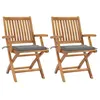 Image de vidaXL Chaises de jardin 2 pcs avec coussins gris Bois de teck massif