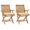 Image de vidaXL Chaises de jardin 2 pcs avec coussins blanc crème Teck massif