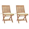Image de vidaXL Chaises de jardin 2 pcs avec coussins crème Bois de teck massif