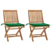 Image de vidaXL Chaises de jardin 2 pcs avec coussins vert Bois de teck massif