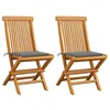 Image de vidaXL Chaises de jardin et coussins gris lot de 2 Bois de teck massif3062461