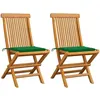 Image de vidaXL Chaises de jardin et coussins vert lot de 2 Bois de teck massif3062465