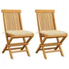 Image de vidaXL Chaises de jardin lot de 2 et coussins blanc crème Teck massif3062477