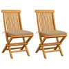 Image de vidaXL Chaises de jardin et coussins beige lot de 2 Bois teck massif