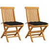 Image de Vidaxl Chaises De Jardin Avec Coussins Noir 2 Pcs Bois De Teck Massif