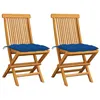 Image de vidaXL Chaises de jardin et coussins bleu lot de 2 Bois de teck massif