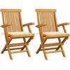 Image de vidaXL Chaises de jardin avec coussins crème lot de 2 Bois teck massif