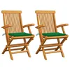 Image de vidaXL Chaises de jardin et coussins vert lot de 2 Bois de teck massif