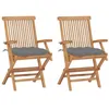 Image de vidaXL Chaises de jardin avec coussins gris lot de 2 Bois teck massif