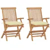 Image de vidaXL Chaises de jardin lot de 2 et coussins blanc crème Teck massif